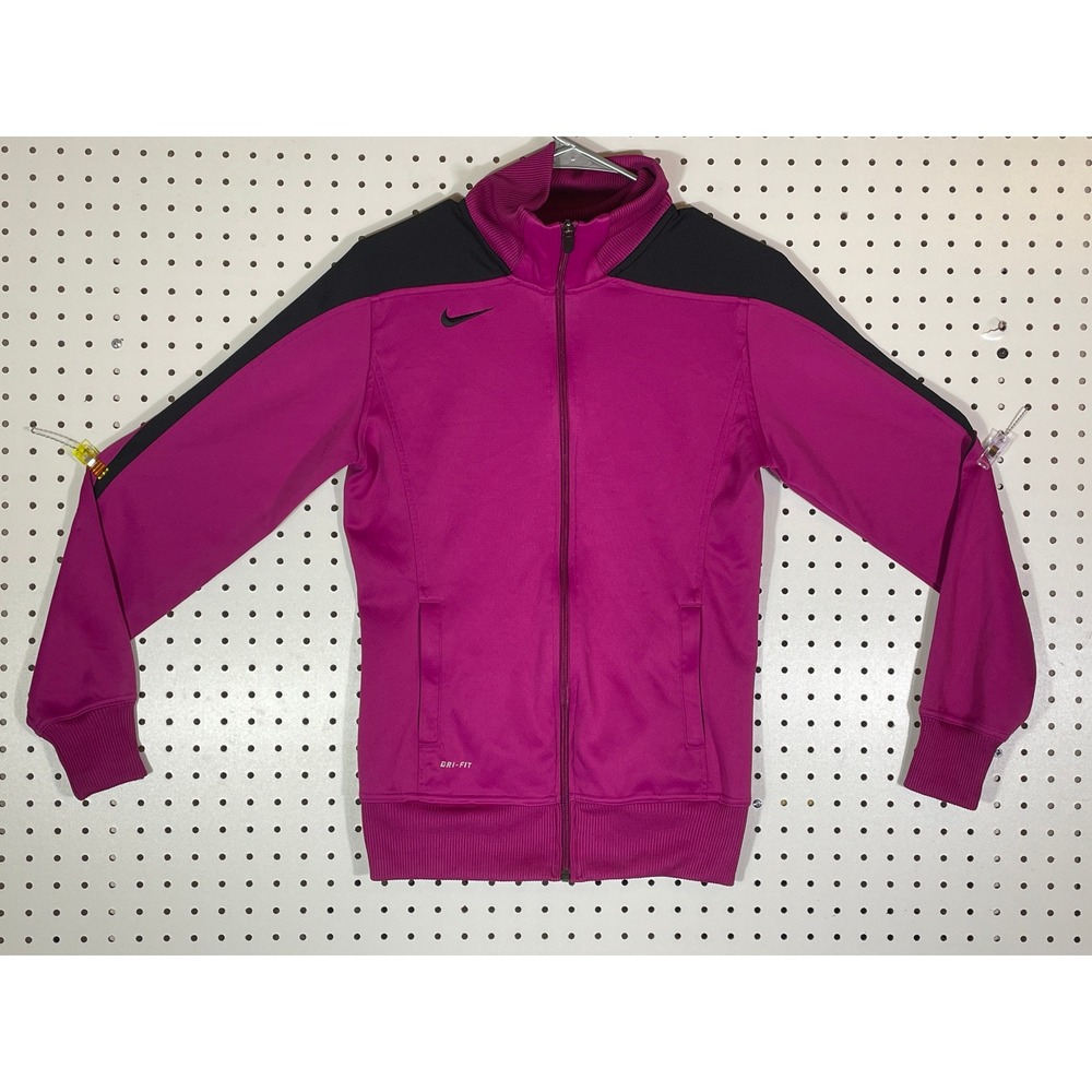 Nike Dri-FIT Womens Track Jacket Pink Black Full Zip Mock Neck 533562-678 Small